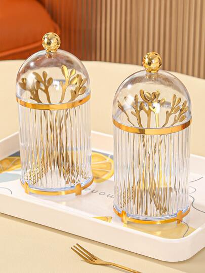 6pcs Leaf Decor Fork & 1pc Storage Box, Creative Gold Metal Small Fork For Dessert Fruit