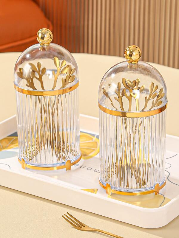 6pcs Leaf Decor Fork & 1pc Storage Box, Creative Gold Metal Small Fork For Dessert Fruit
