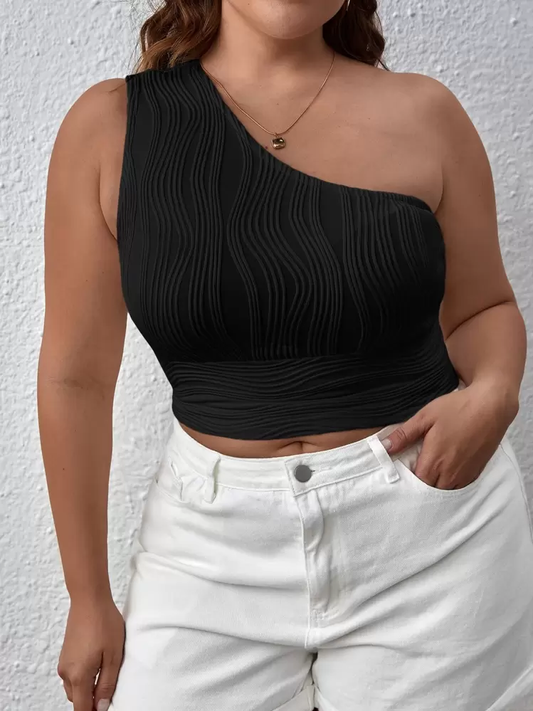 SHEIN Privé אסימטרי פשוט קז'ואל חולצה במידה גדולה - שחור - ראה 1