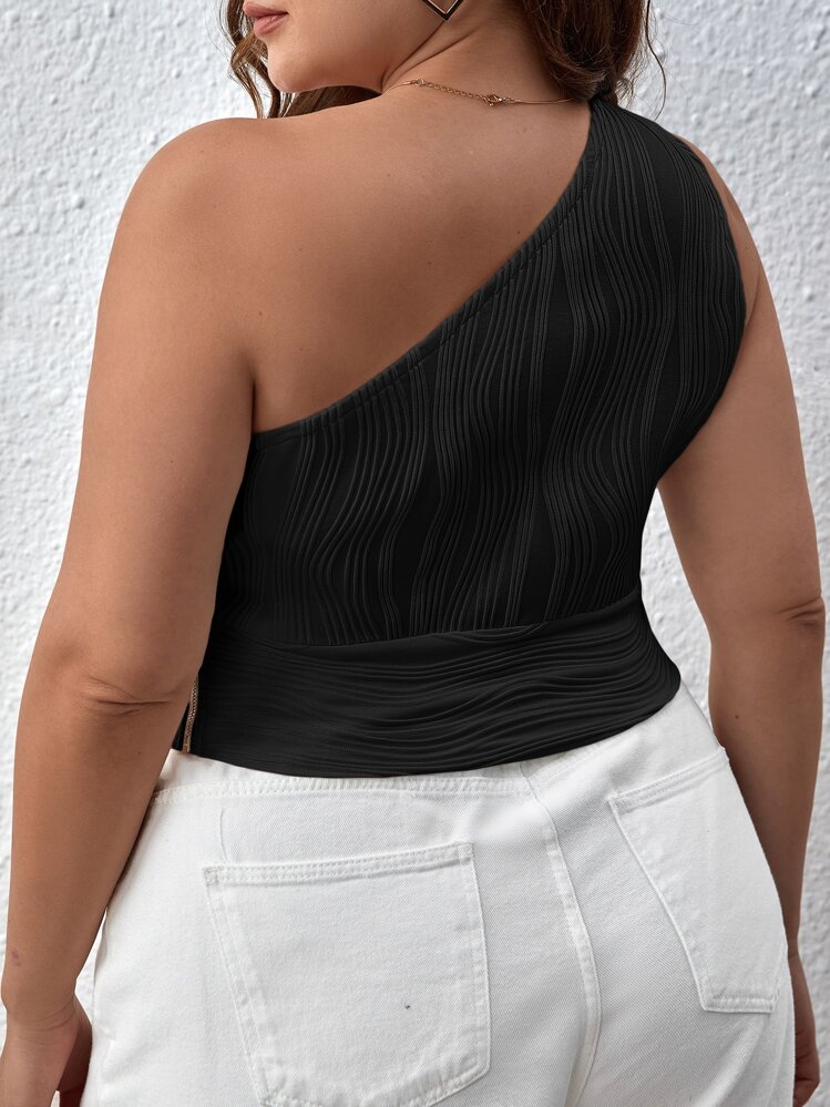 SHEIN Privé אסימטרי פשוט קז'ואל חולצה במידה גדולה - שחור - ראה 2