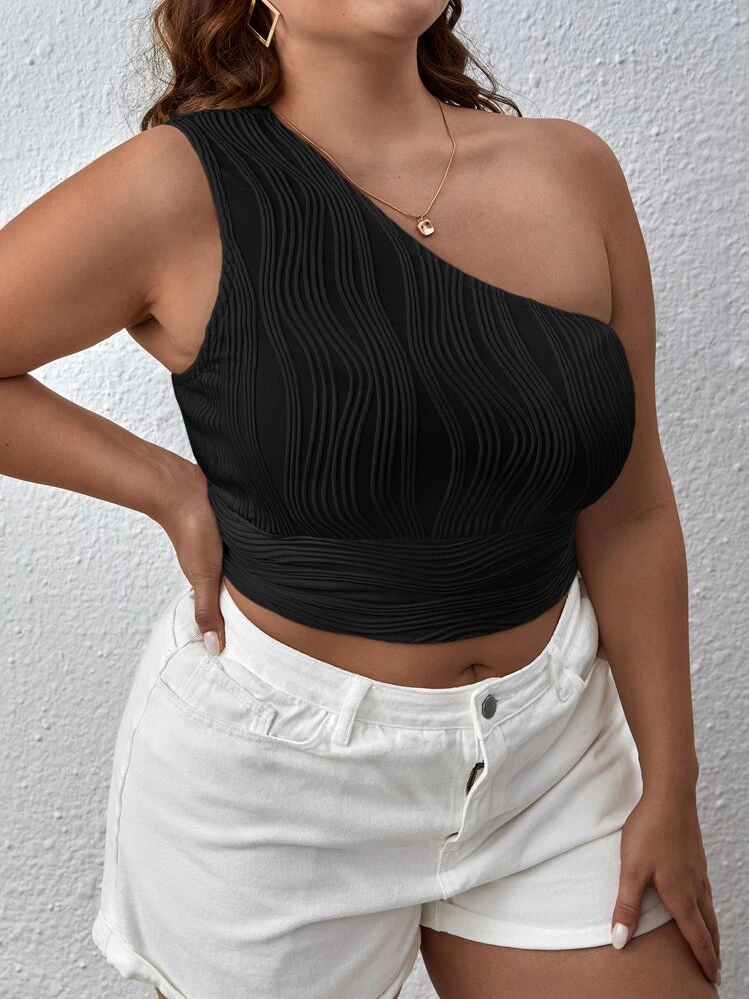 SHEIN Privé אסימטרי פשוט קז'ואל חולצה במידה גדולה - שחור - ראה 3