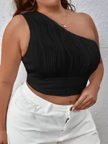 SHEIN Privé Top crop de un hombro - Negro - Ver 4