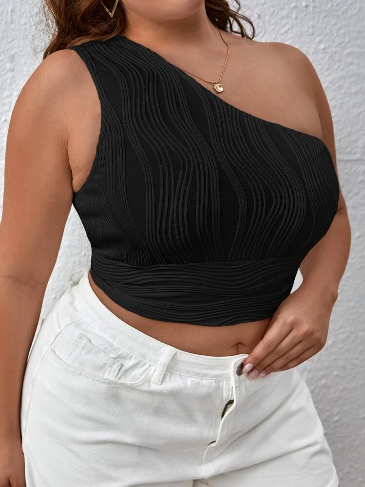 SHEIN Privé אסימטרי פשוט קז'ואל חולצה במידה גדולה - שחור - ראה 4