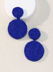 對手工串珠圓形耳環（米珠） - 寶藍色 - 查看 12