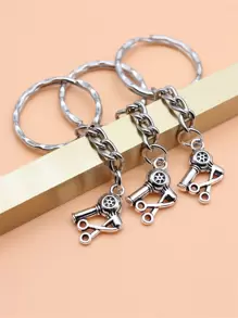 3入組理髮師理髮吹風機和剪刀吊飾鑰匙圈 - 復古銀色 - 查看 1