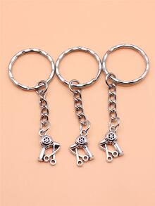 3入組理髮師理髮吹風機和剪刀吊飾鑰匙圈 - 復古銀色 - 查看 3