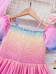 SHEIN Đầm Gái Dải chun viền lá sen Viên lá sen Ombre Boho - Nhiều màu - Xem 3