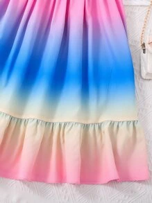 SHEIN Đầm Gái Dải chun viền lá sen Viên lá sen Ombre Boho - Nhiều màu - Xem 5