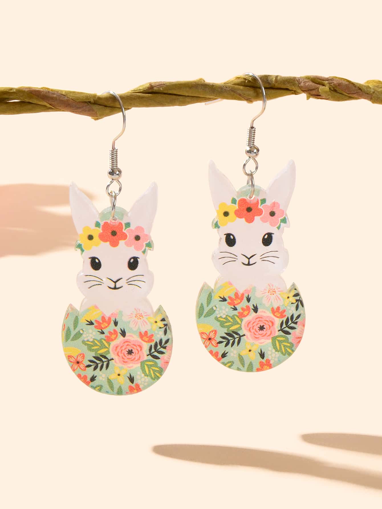 復活節卡通兔子耳墜 - 彩色 - 查看 1