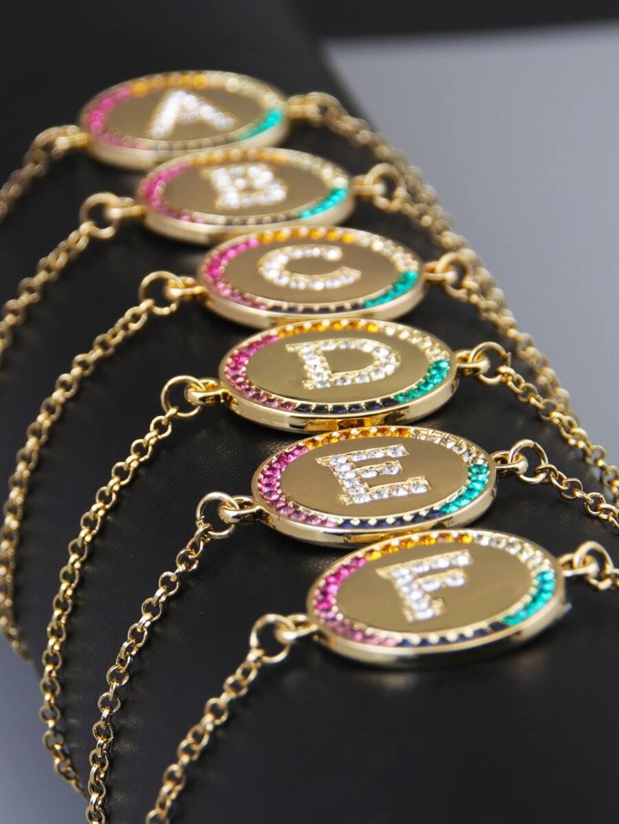 1 cái Vòng tay trang trí hình chữ cái và hình tròn - Vàng - Xem 1