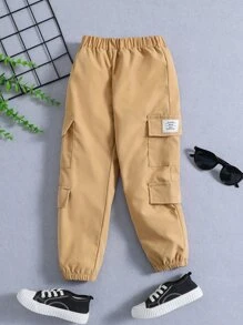 小男童字母補丁細節翻蓋口袋工裝褲