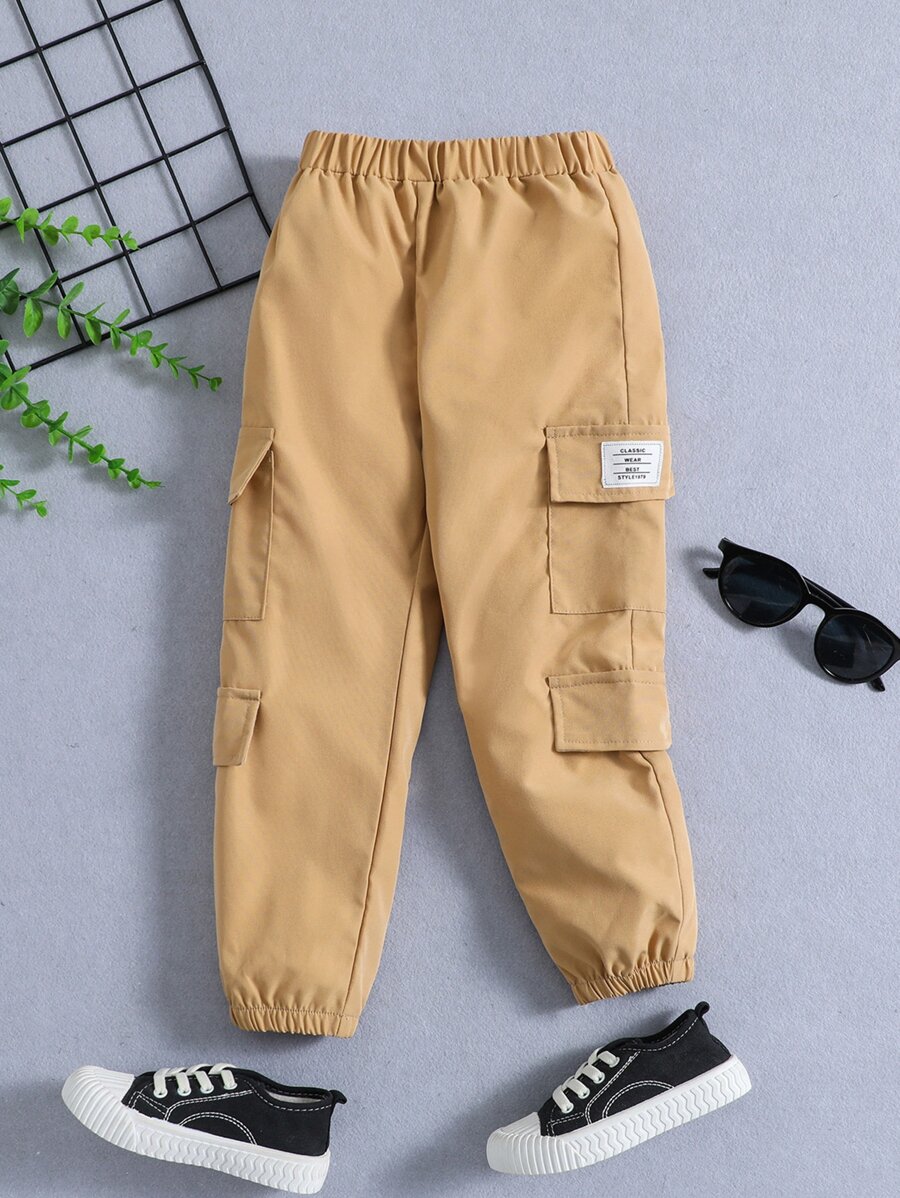 小男童字母補丁細節翻蓋口袋工裝褲