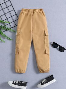 小男童字母補丁細節翻蓋口袋工裝褲