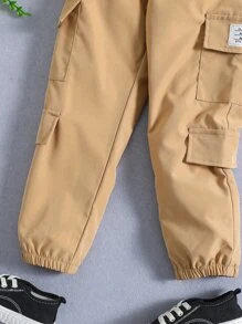 小男童字母補丁細節翻蓋口袋工裝褲