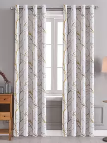 1 Panel Cortina De Oscurecimiento Con Ojal Superior Con Aislamiento Térmico, Función De Reducción De Ruido Y Bloqueo De Luz Para Sala De Estar, Dormitorio, Oficina, Decoración Del Hogar, Patrón De Impresión, Cortina Térmica Aislada - Amarillo - Ver 1