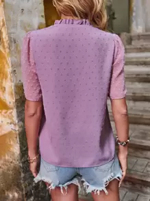 SHEIN LUNE Blusa de lunares ribete con fruncido de manga farol - Rosa - Ver 3