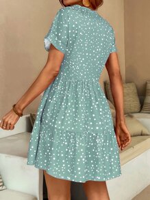 Breezaya Polka Dot Print Ruffle Hem Smock Dress Vacation Beach Outfits Women - Mint Blue - View 2