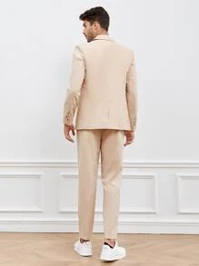 Manfinity NiteLyfe 男士素色單排釦西裝外套和褲子 - 米色 - 查看 6