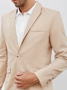 Manfinity NiteLyfe 男士素色單排釦西裝外套和褲子 - 米色 - 查看 5