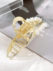 Garra de pelo con diamante de imitación con diseño de flor - Dorado - Ver 5