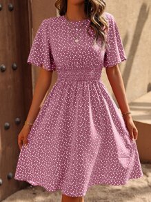 Breezaya 紙屑愛心圖案蝴蝶袖連衣裙 - 淡紫色 - 查看 1