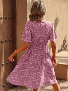 Breezaya 紙屑愛心圖案蝴蝶袖連衣裙 - 淡紫色 - 查看 2