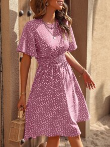 Breezaya 紙屑愛心圖案蝴蝶袖連衣裙 - 淡紫色 - 查看 3