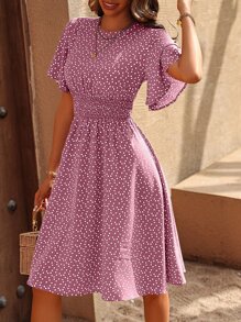 Breezaya 紙屑愛心圖案蝴蝶袖連衣裙 - 淡紫色 - 查看 4