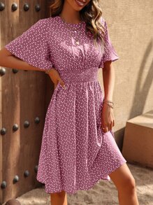 Breezaya 紙屑愛心圖案蝴蝶袖連衣裙 - 淡紫色 - 查看 5