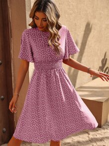 Breezaya 紙屑愛心圖案蝴蝶袖連衣裙 - 淡紫色 - 查看 6