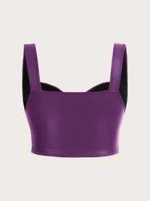 SHEIN ICON Plus Zip Up PU Leather Crop Wide Strap Top - Purple - View 2