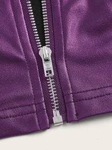 SHEIN ICON Plus Zip Up PU Leather Crop Wide Strap Top - Purple - View 3