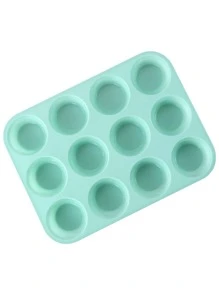 1入組12格矽膠鬆餅烤盤專業綠色長方形可重複使用不粘紙杯蛋糕烤盤適用於廚房