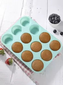 1入組12格矽膠鬆餅烤盤專業綠色長方形可重複使用不粘紙杯蛋糕烤盤適用於廚房