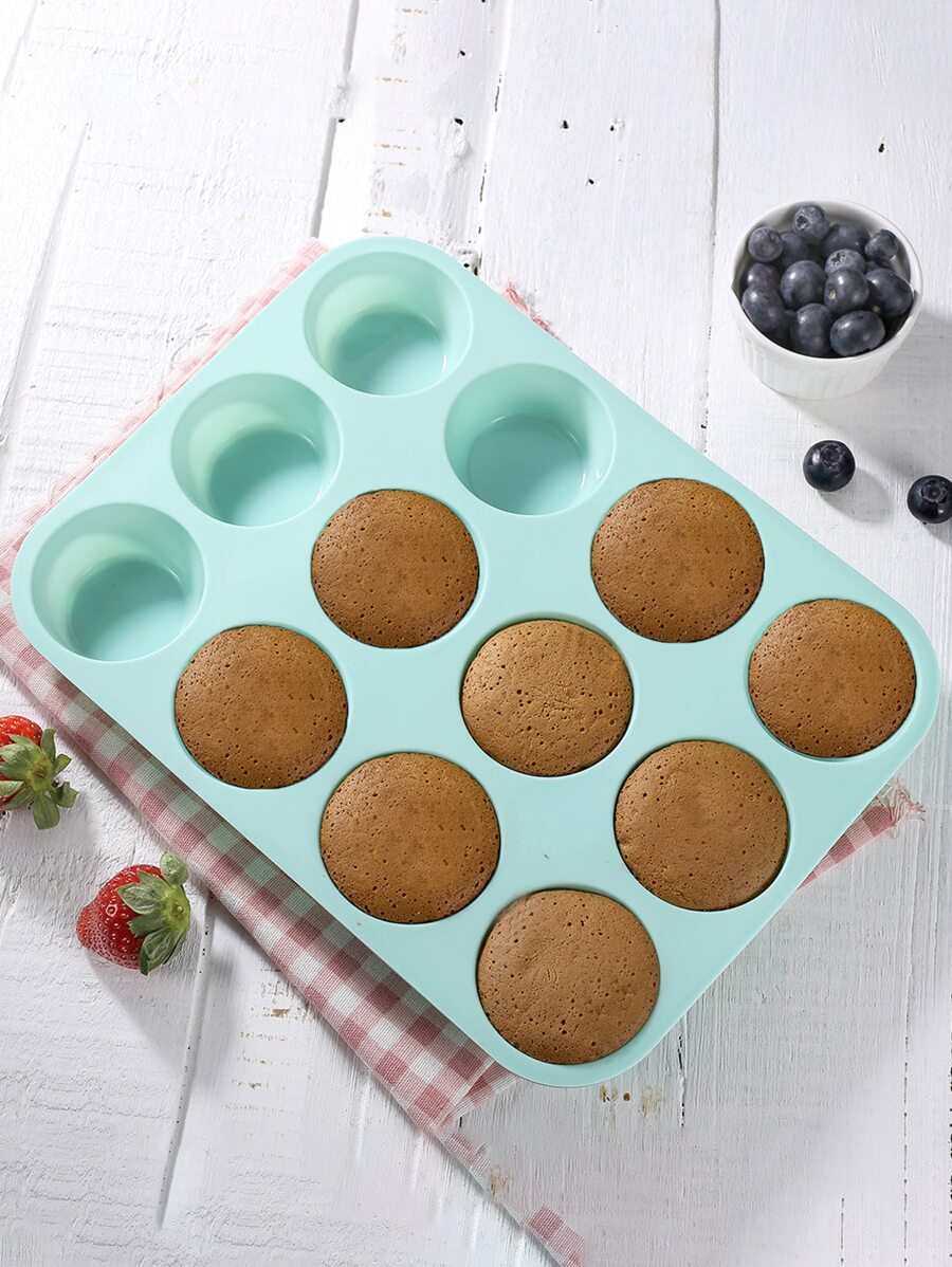 1入組12格矽膠鬆餅烤盤專業綠色長方形可重複使用不粘紙杯蛋糕烤盤適用於廚房