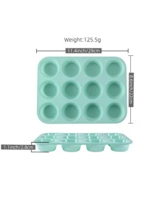 1入組12格矽膠鬆餅烤盤專業綠色長方形可重複使用不粘紙杯蛋糕烤盤適用於廚房