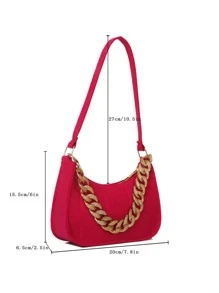 迷你螢光紅針腳細節鏈條毛氈流浪包 - 玫紅色 - 查看 7