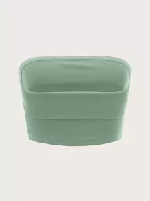 SHEIN ICON Top De Tubo Simple De Color Sólido Para Mujeres Tejido De Punto, Adecuado Para Uso Diario O Vacaciones - verde menta - Ver 2