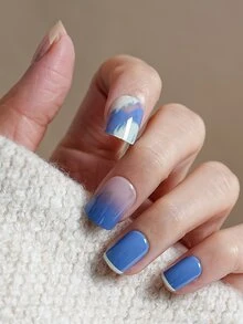 24pcs Short Square Ombre Fake Nail & 1sheet Tape & 1pc Nail File - Multicolor - View 1