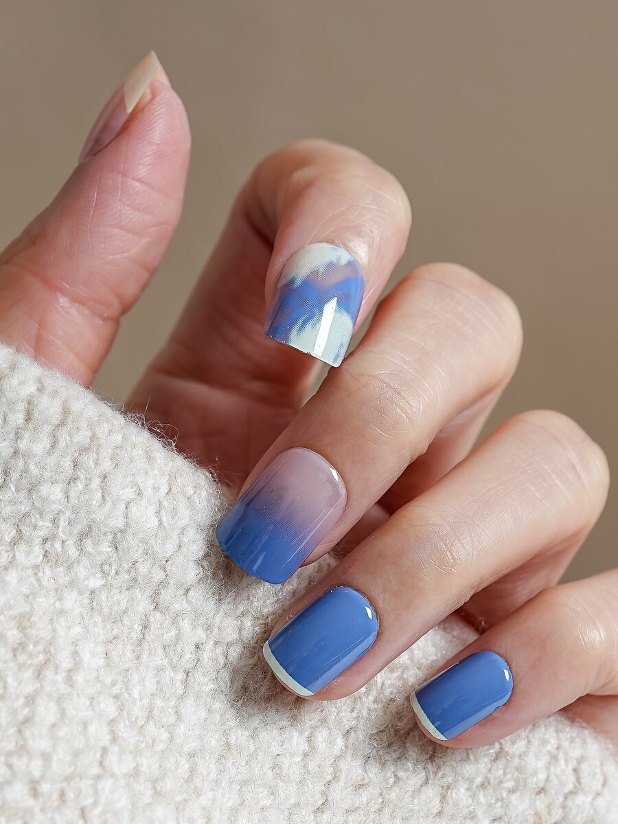 24pcs Short Square Ombre Fake Nail & 1sheet Tape & 1pc Nail File - Multicolor - View 1