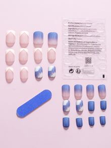 24pcs Short Square Ombre Fake Nail & 1sheet Tape & 1pc Nail File - Multicolor - View 2