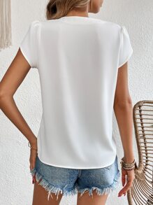 SHEIN Clasi Petal Sleeve Keyhole Neck Blouse - White - View 2
