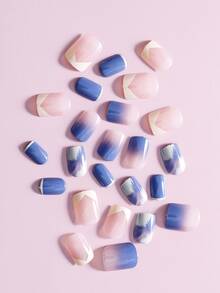 24pcs Short Square Ombre Fake Nail & 1sheet Tape & 1pc Nail File - Multicolor - View 5