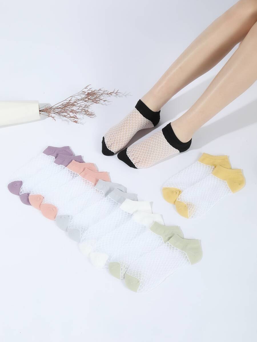 7 pares Calcetines tobilleros de dos tonos de malla - Multicolor - Ver 1