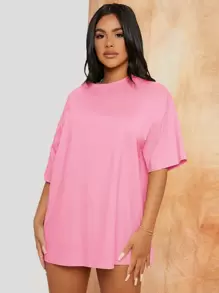 SHEIN SXY 落肩長款T恤 - 粉色 - 查看 3