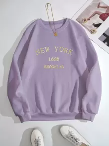 INAWLY Letter Graphic Thermal Lined Sweatshirt - Mauve Purple - View 1