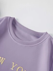 INAWLY Letter Graphic Thermal Lined Sweatshirt - Mauve Purple - View 4