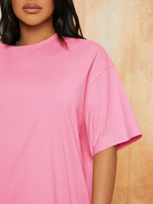 SHEIN SXY 落肩長款T恤 - 粉色 - 查看 5