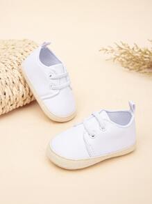 嬰兒系帶設計運動鞋白色板鞋