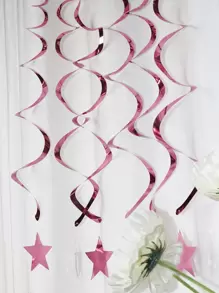 6入組星星細節懸掛漩渦裝飾派對用粉色金屬塑料螺旋懸掛裝飾 - 粉色 - 查看 1